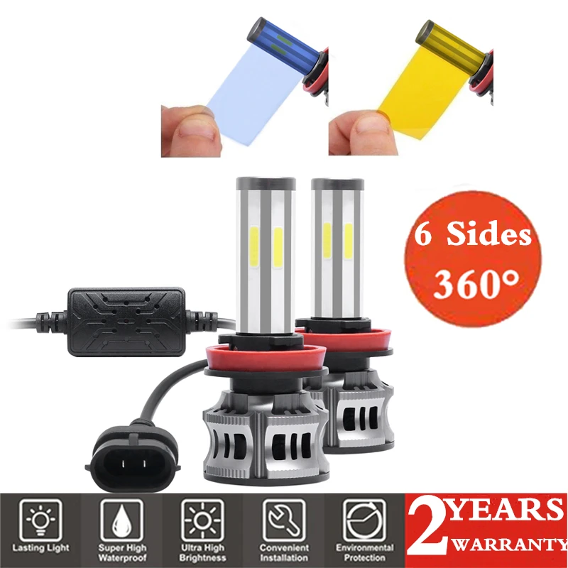 2 шт. 6 сторон H4 H11 HB3 HB4 H7 светодиодная лампа 12000LM 72 Вт 3000 К 6000 8000 LED 360 градусов