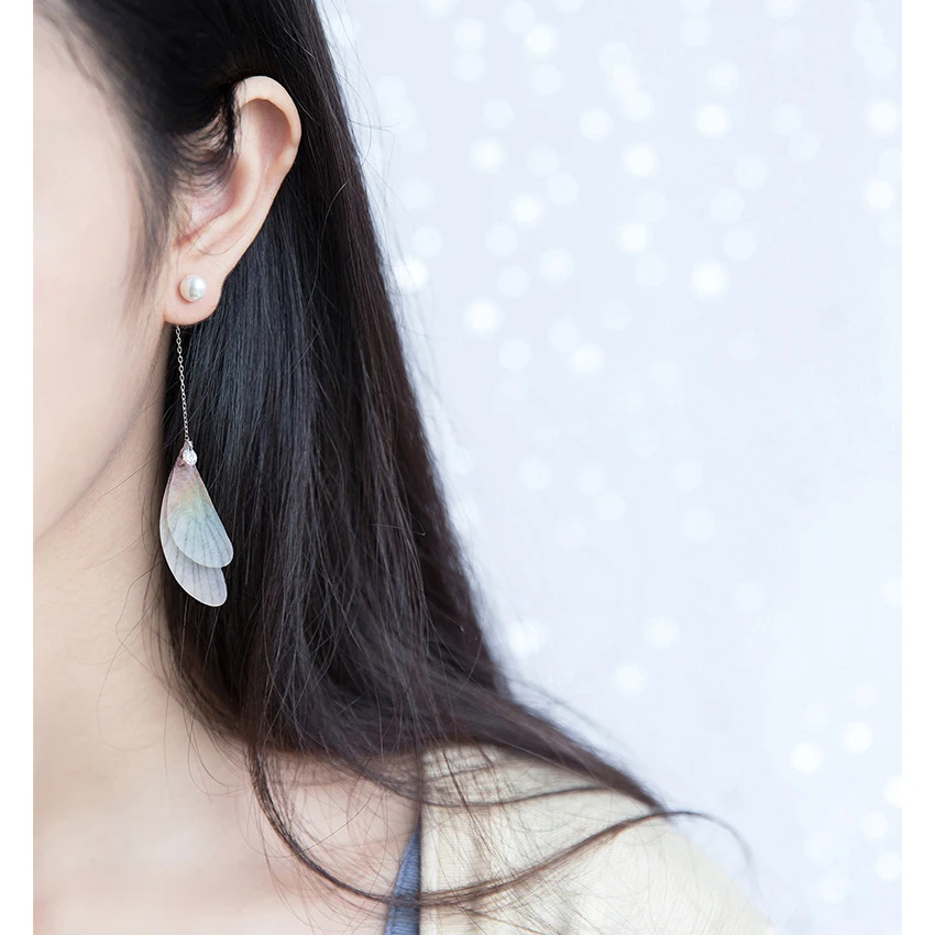 Modian чистый 925 стерлингового серебра Красочные перо Висячие серьги модные