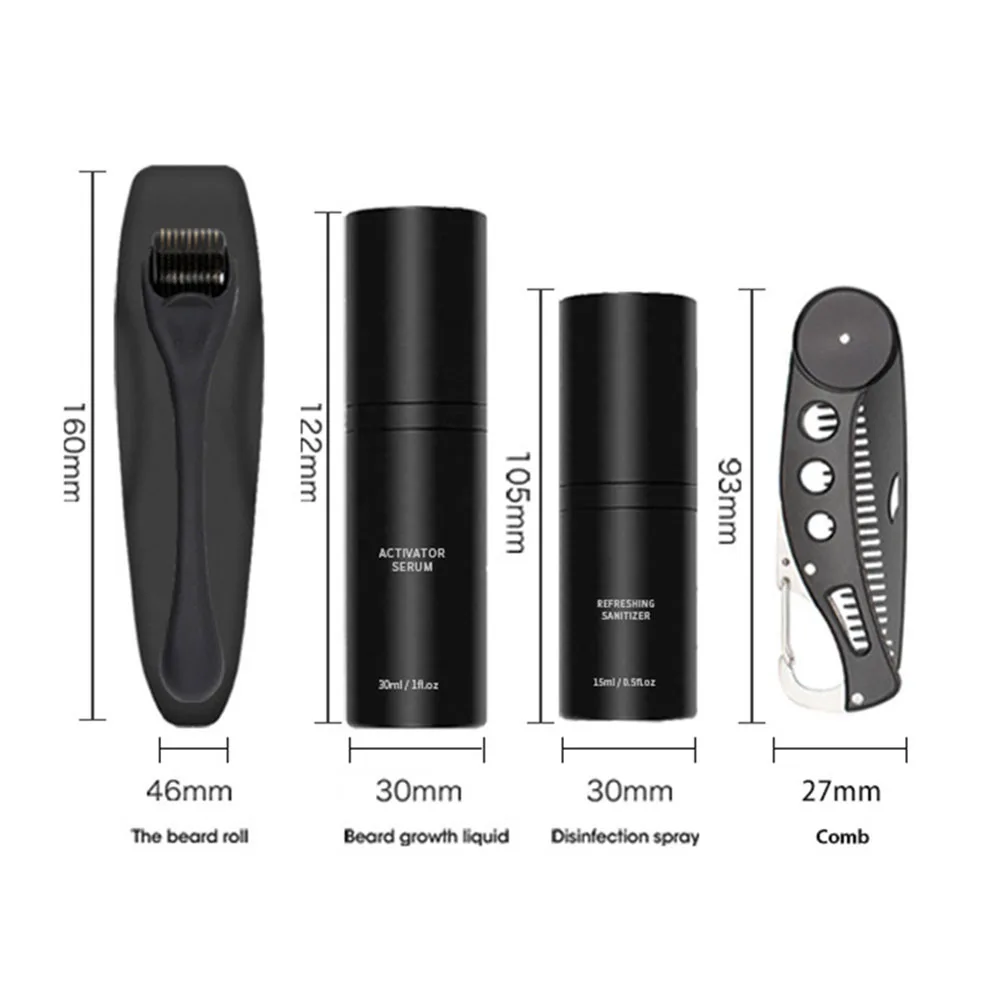 4 Pcs/set Barber Beard Growth Kit Professional Hair Enhancer Set Nourishing with Roller Massage Comb for Men | Красота и здоровье