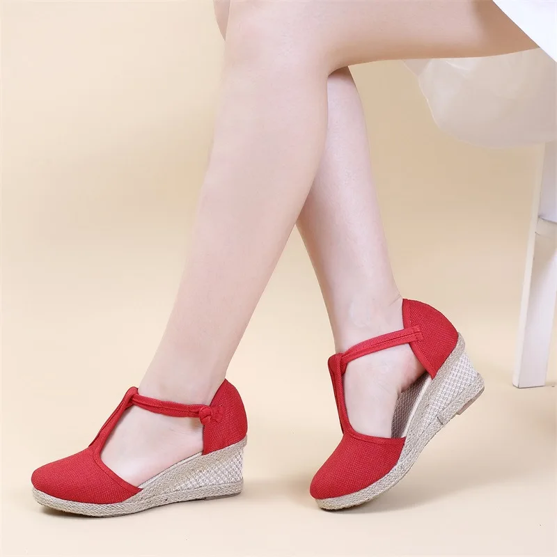 

Summer New High-heeled Sandals Old Beijing Cloth Shoes Wedge Heel Women's Shoes National Wind Shoes Fashion Sandals Female 2020