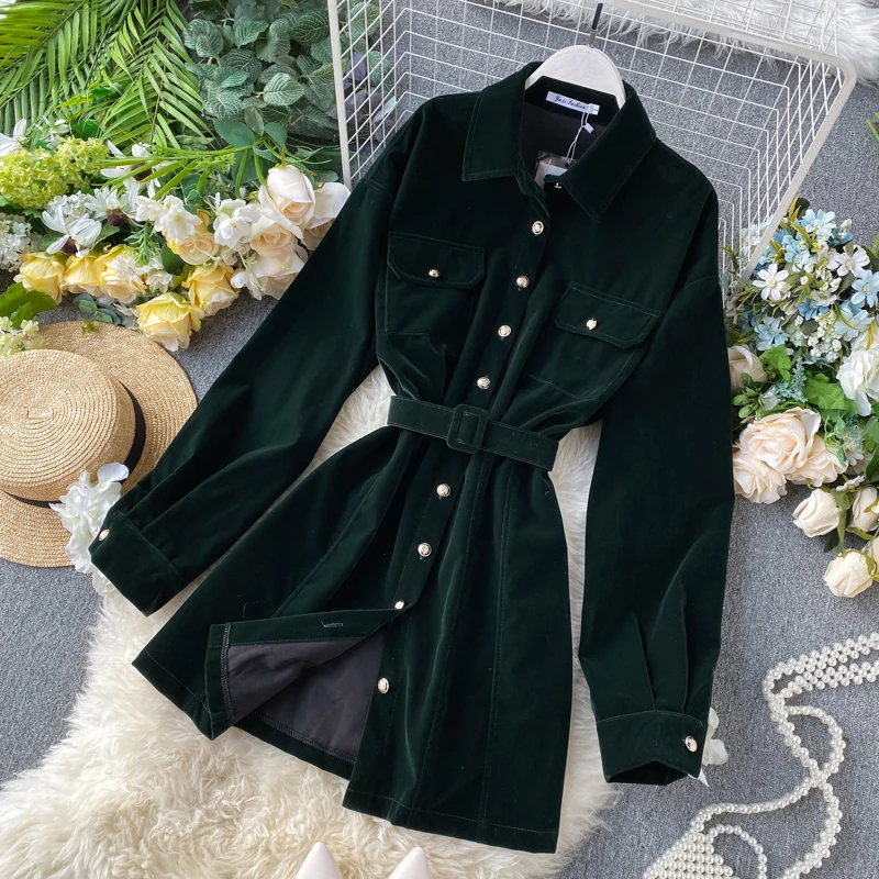 Деловое платье для женщин офисное тонкое ТРАПЕЦИЕВИДНОЕ бархатное с длинным