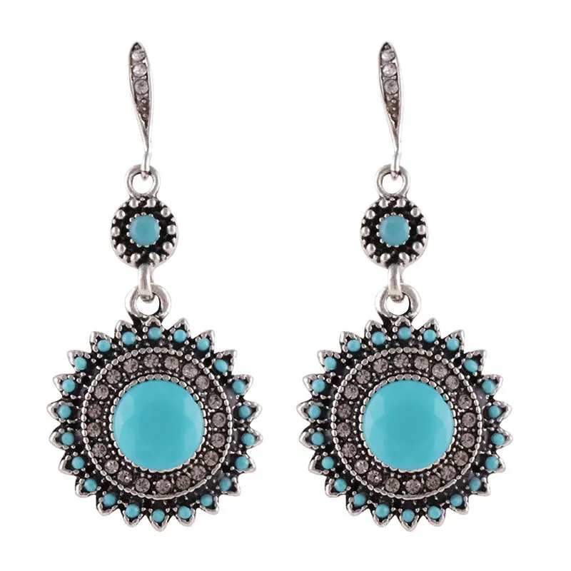 

New European And American Retro Ethnic Bohemian Sun Flower Red Blue Earrings Earrings For Women