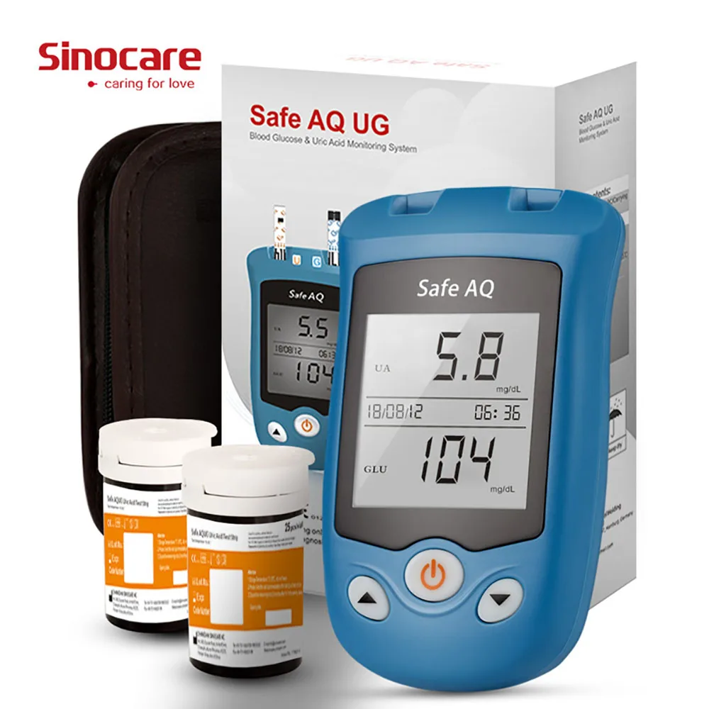 

Sinocare Safe AQ UG mg/dL Blood Glucose & Uric Acid Meter & Glucose / Uric Strips for Diabetics Gout Glucose Meter Multi-package