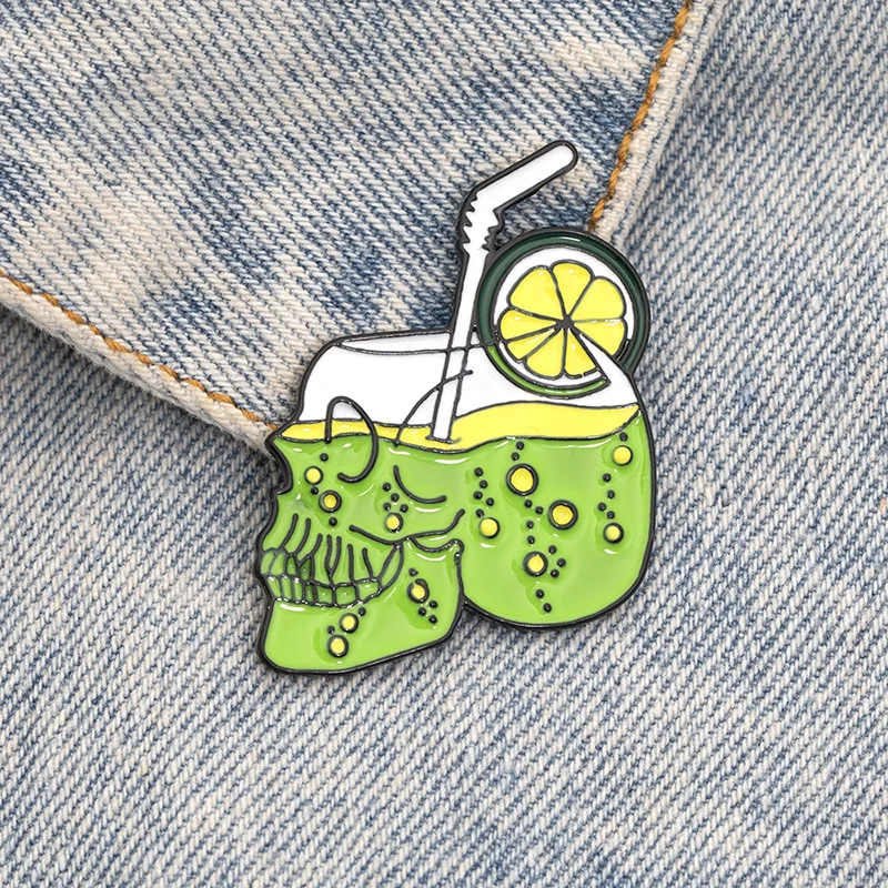 

1 piece punk style lemon cup brooch personality skull cowboy rock badge student trend fashion alloy brooch clothing decoration