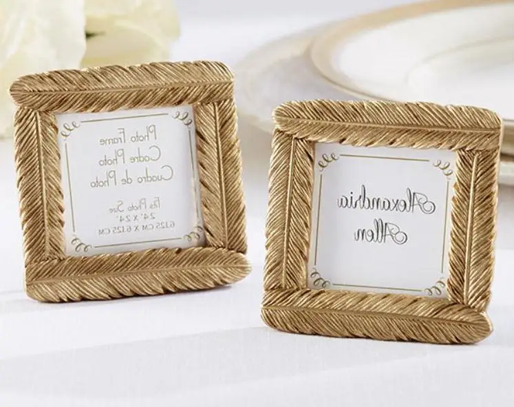 

100pcs/lot+high Quality Gold Resin Feather Photo Frame Baby Shower Favors Wedding Party Giveaway Wholesale