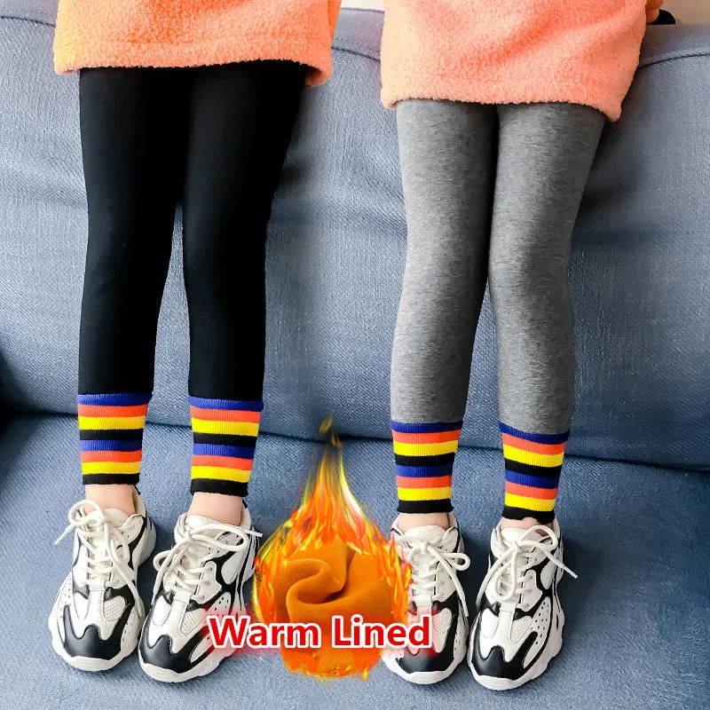 Teenager Winter Warm Legins Girls Rainbow Ribbed Leggings With Stripes Thick Cotton Leggins Infant Girl Clothes 4-14 |
