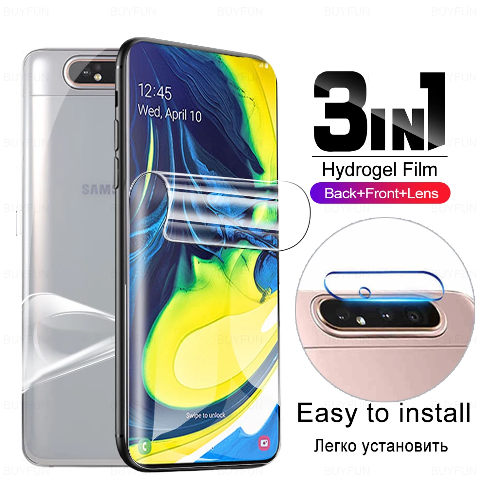 3в1 Гидрогелевая пленка для задней панели экрана Samsung Galaxy A80 A91 A8 Plus 2018 Защитная
