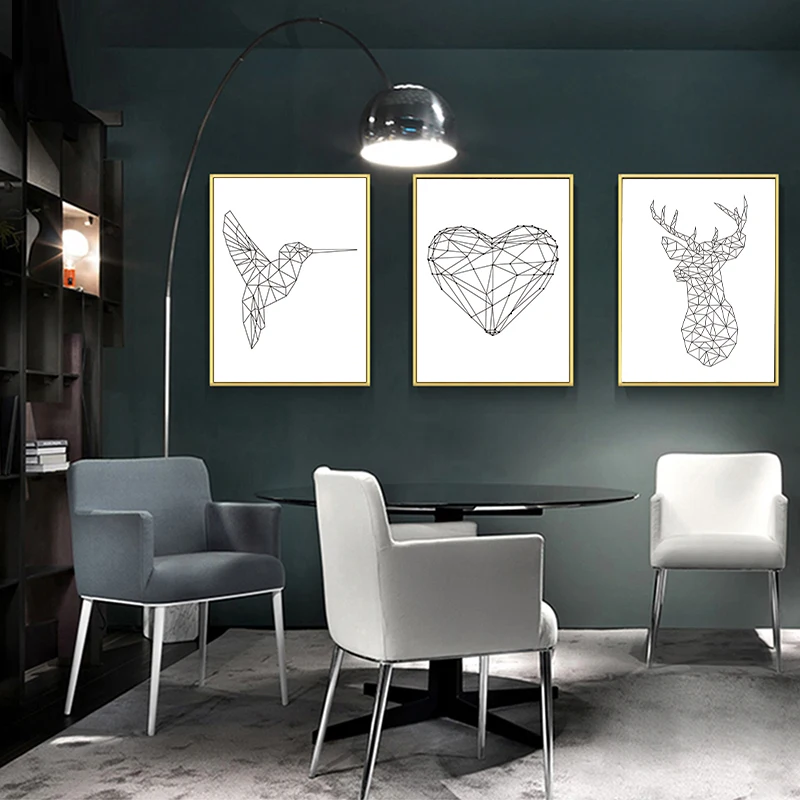 Абстрактная линия постер с животными печать птица сердце Современная Картина на