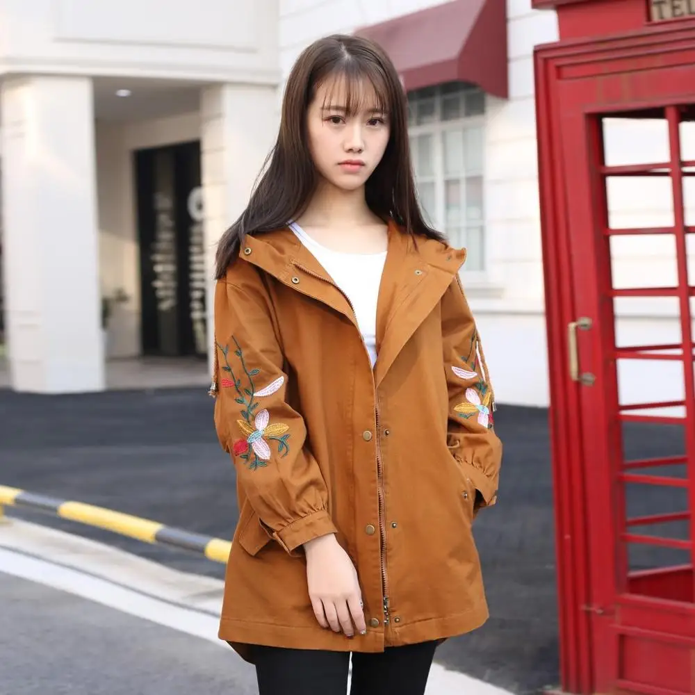 Женский свободный Тренч из хлопка и льна с вышивкой | Женская одежда