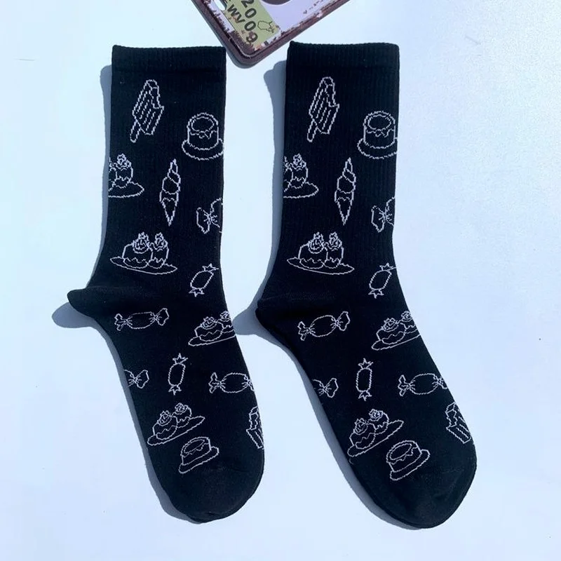 

Food Women Socks Solid Color Sock Woman Couples Cotton Harajuku Sox Movement Hip Hop Spring Autumn European Trendy Chaussette