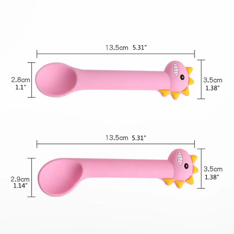

2Pcs/set Baby Silicone Soft Feeding Spoon Tableware Dinosaur Cartoon Spoons Dishes Infant Utensils Learning Spoons