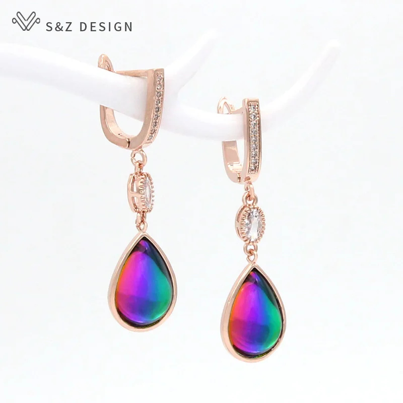 S&ampZ разрабатывает новые модные кристаллические капли воды висят серьги 585