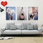 Абстрактный настенный постер в скандинавском стиле с изображением пера, цветка, головы женщины, Современная декоративная картина для украшения гостиной