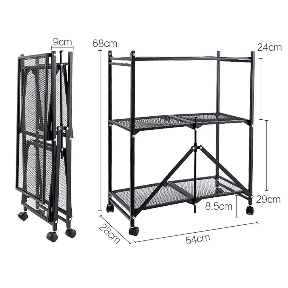 

Movable Folding Kitchen Spice Storage Rack 3 Layers Bathroom Floor Type Trolley Shower Organizer Metal Microwave Oven Shelf