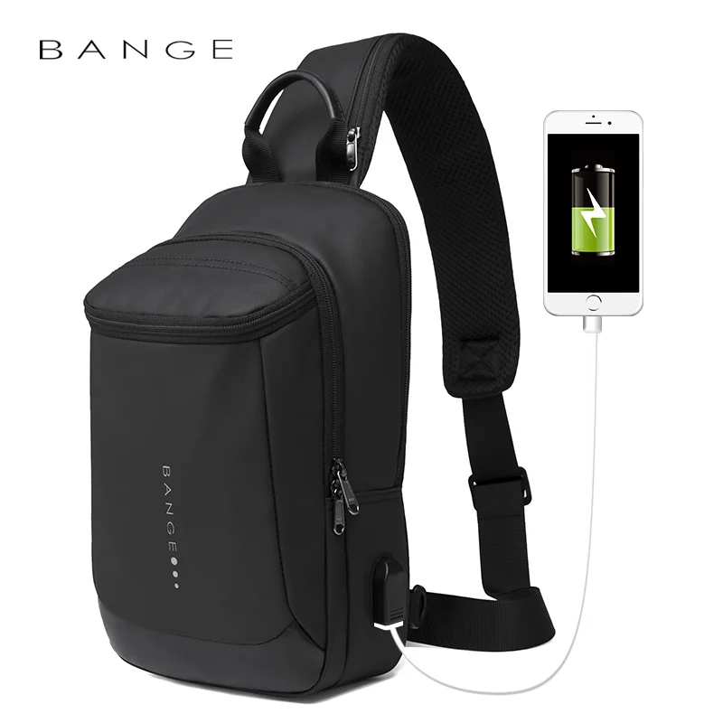 Bange Многофункциональный USB перезарядка сумка через плечо для мужчин противоугонные сумки через плечо мужские водонепроницаемые короткие поездки нагрудная сумка пакет - Цвет: Черный