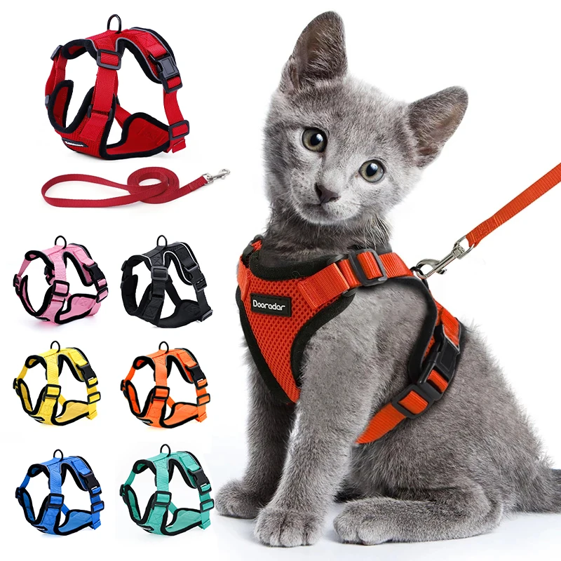 

Cat Harness and Leash Set for Escape Proof Cat Harness with Reflective Strips Nylon Mesh Pet Clothes For Puppy Kitten Collars
