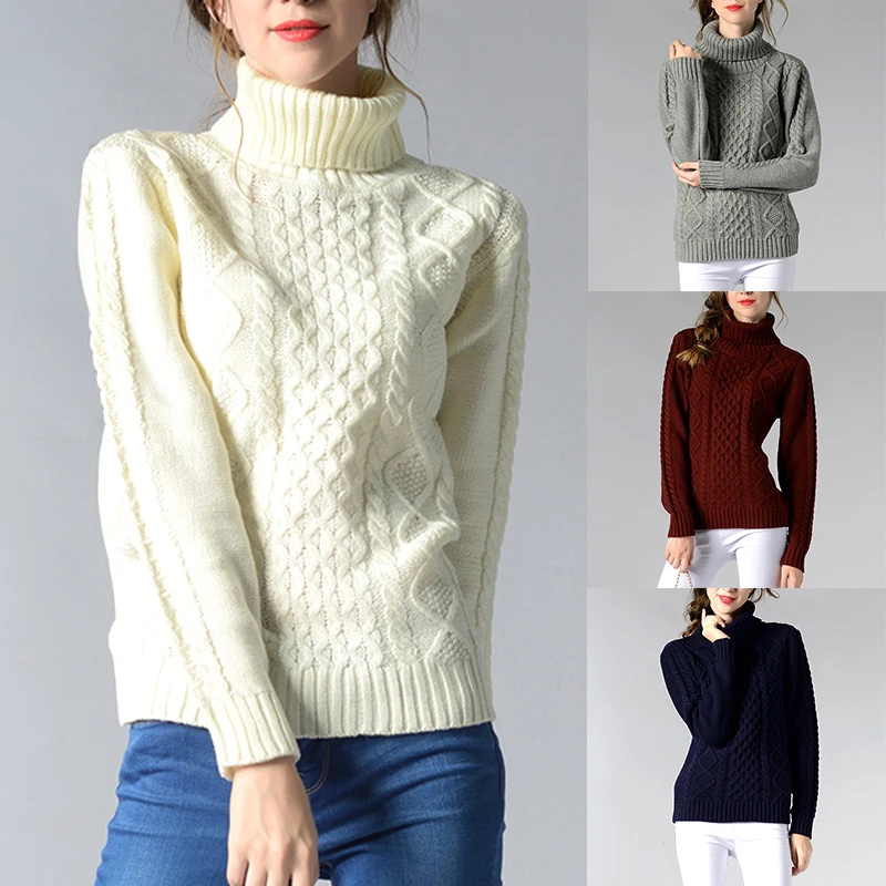 Теплый пуловер с высоким воротником свитер новый вязаный повседневный