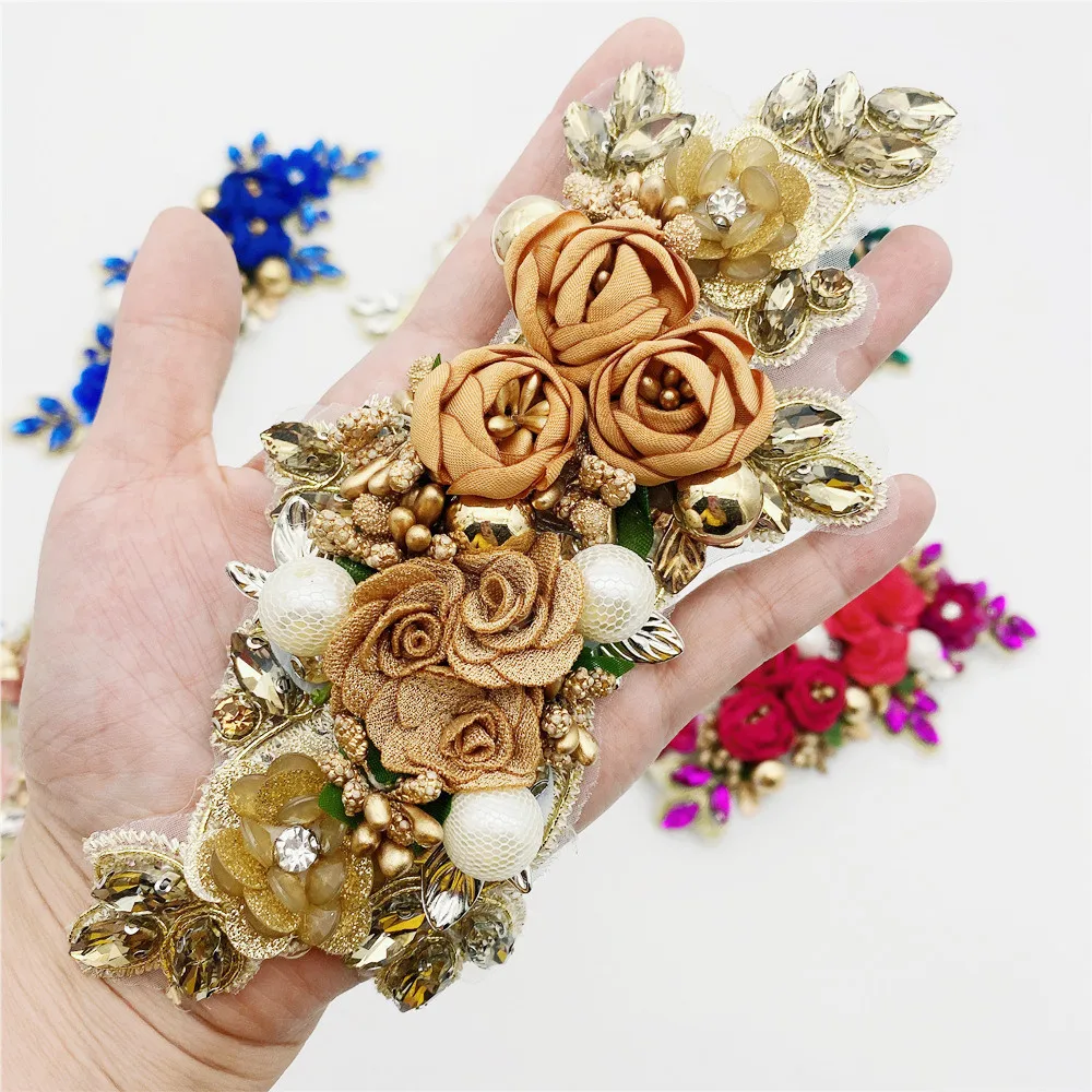 2 шт. модная 3d аппликация Стразы ручной работы с цветочной вышивкой нашивка для