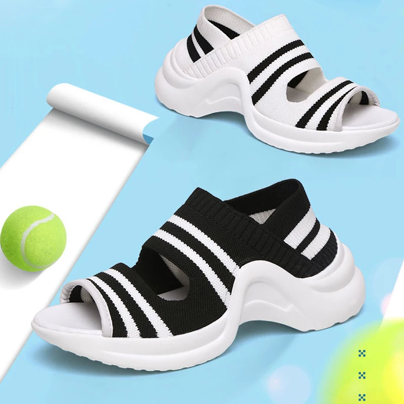 Женские спортивные сандалии на платформе с открытым носком женские эластичные