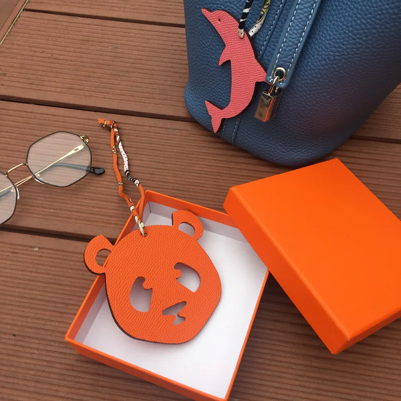 Luxury Cowhide Leather Animal Cartoon Panda keychain Women Handbag Backpack Accessories Bag Charm Porte Clef For Sale | Украшения и
