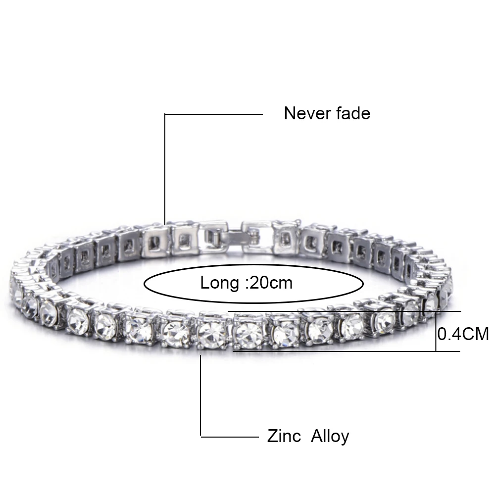 Hip Hop Men's Iced Out Crystal Single/Double Row Tennis Bracelet Bling Cubic Zirconia Bracelets Link Chain Jewelry | Украшения и