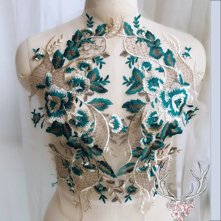 2 шт./лот ЗЕЛЕНЫЕ КРУЖЕВНЫЕ нашивки с вышивкой материал для рукоделия аппликация