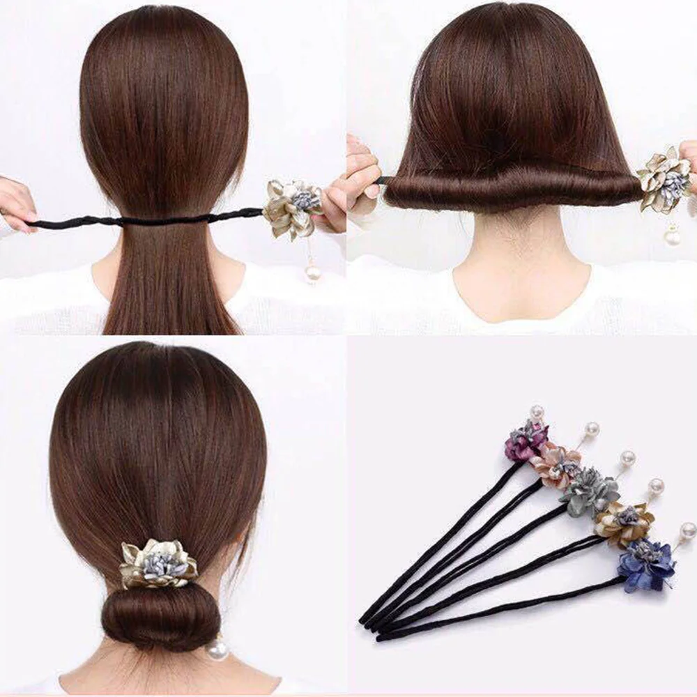 

1PC Women Flower Donuts Twist Headband Magic Bun Maker Girl DIY Hairstyle Tool Sweet Girls Floral Hair Accessories Hairband Drop