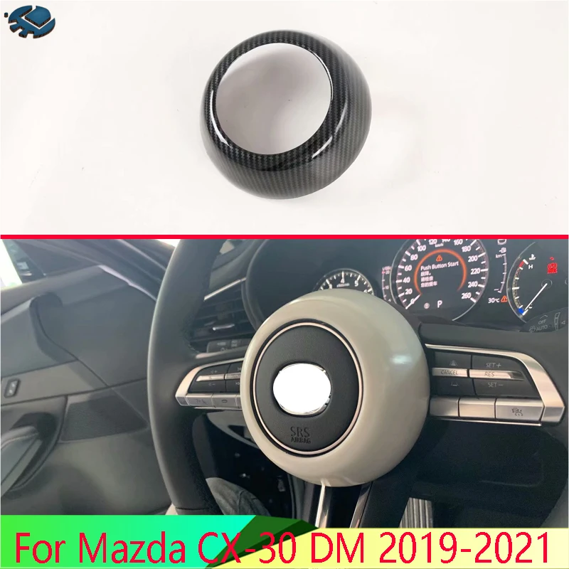

For Mazda CX-30 DM 2019-2021 Car Accessories Carbon Fiber Style Steering wheel circular decoration ring