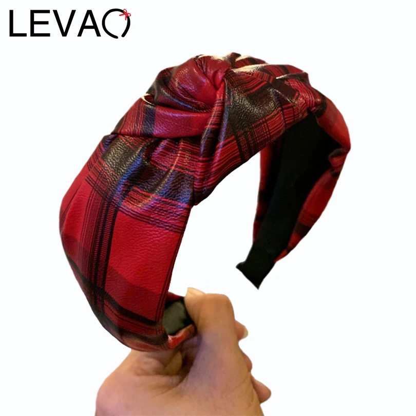 LEVAO, синтетические кожаные повязки для волос, оголовье в клеточку, ободок с узлом, широкий размер, тюрбан для женщин, девушек, аксессуары для волос, обруч для волос, головной убор