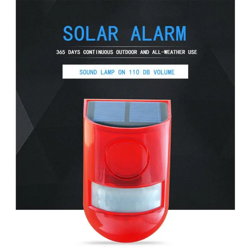 

New Solar Infrared Motion Sensor Alarm With 110db Siren Strobe Light For Home Garden Carage Shed Carvan Security Alarm System