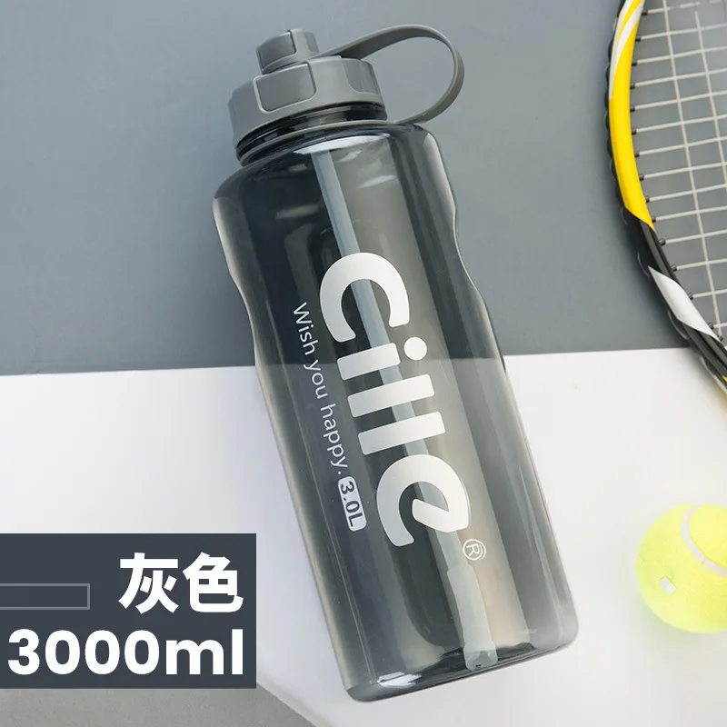 Gray-3000ml Бренд 1000 мл 2000 мл Спортивная бутылка для воды с соломинкой 1Л 2л 3л BPA бесплатно пластиковая бутылка для воды Питьевая Бутылка космические бутылки - Цвет: Gray-3000ml