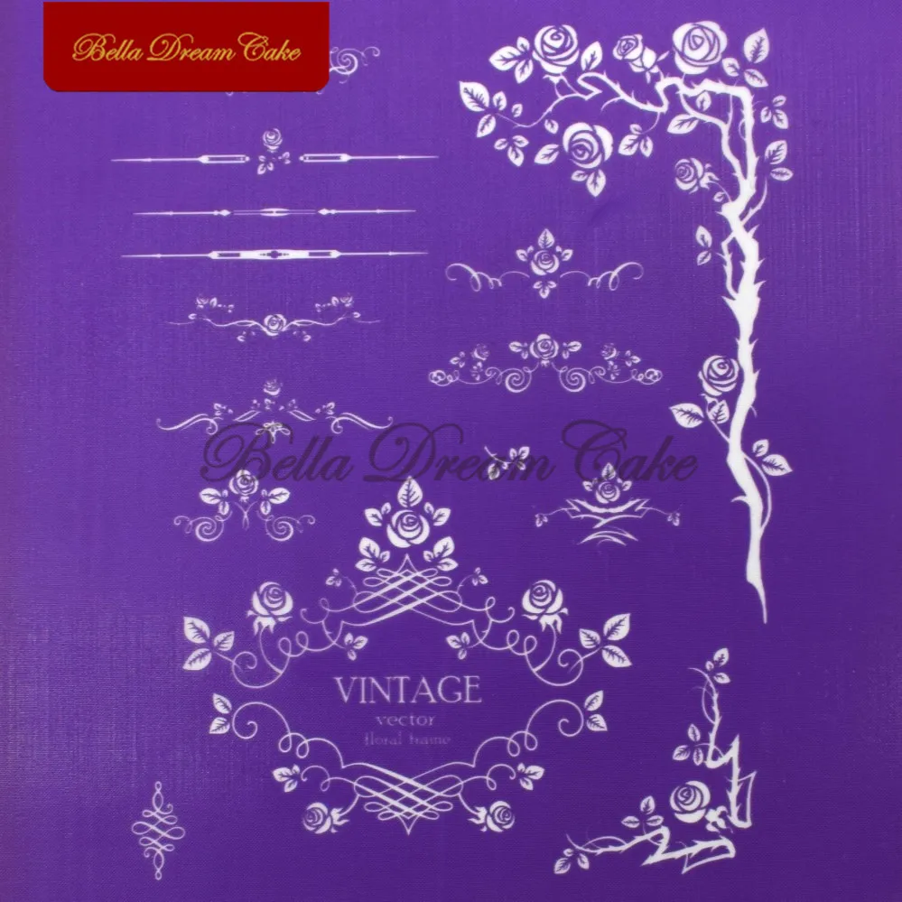 Цветочный дизайн рамки сетчатый трафарет ткань трафареты для торта помадка