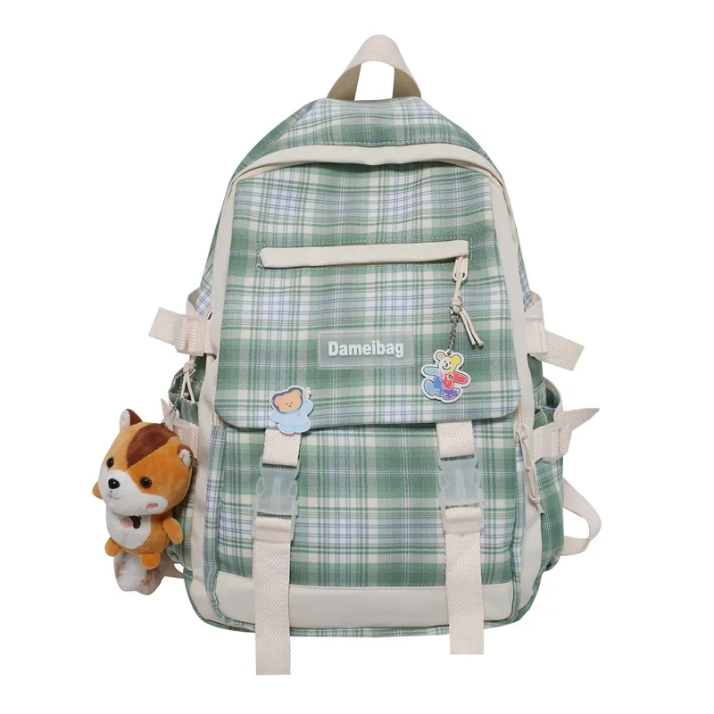 

Fashion Woman Check Nylon Backpack Famale Laptop Bag Large Capacity Lightweight Travel Bag For Middle School Student Mochila