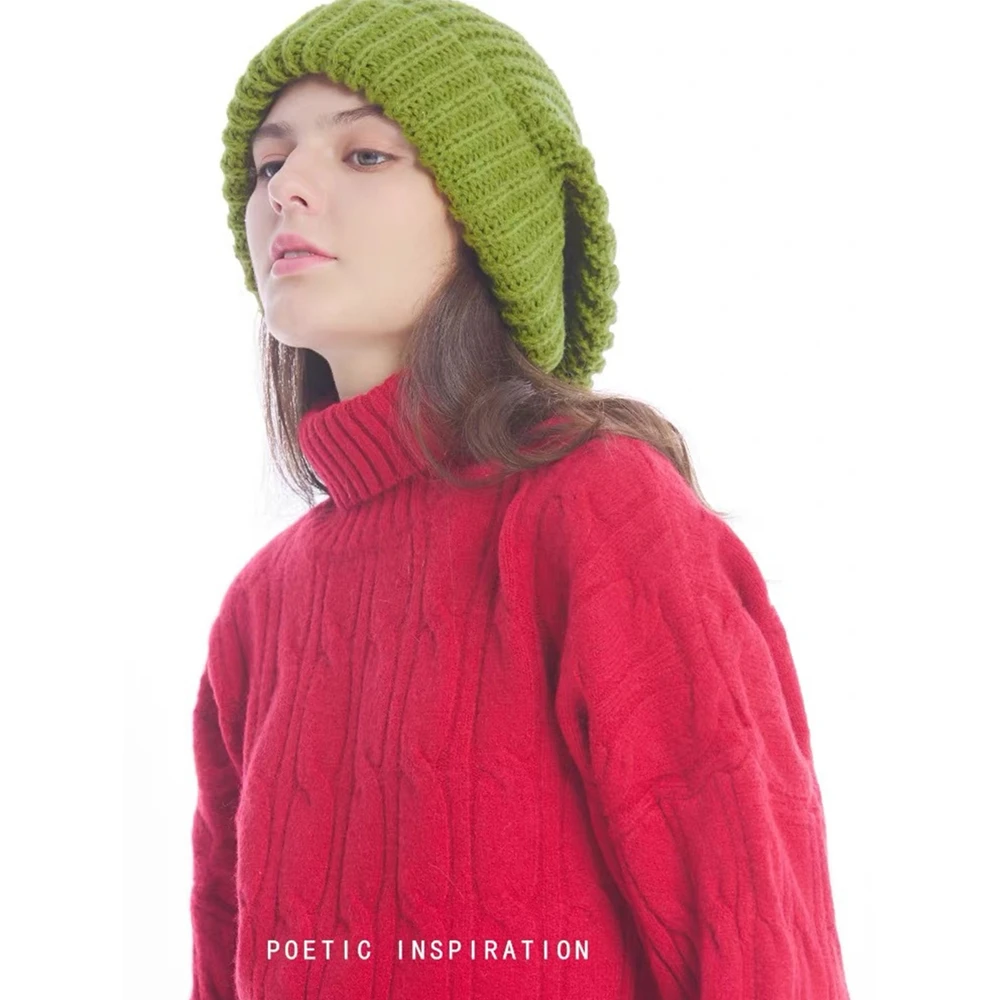 Осень-зима большая версия толстой шерстяной шапки свободная вязаная шапка из