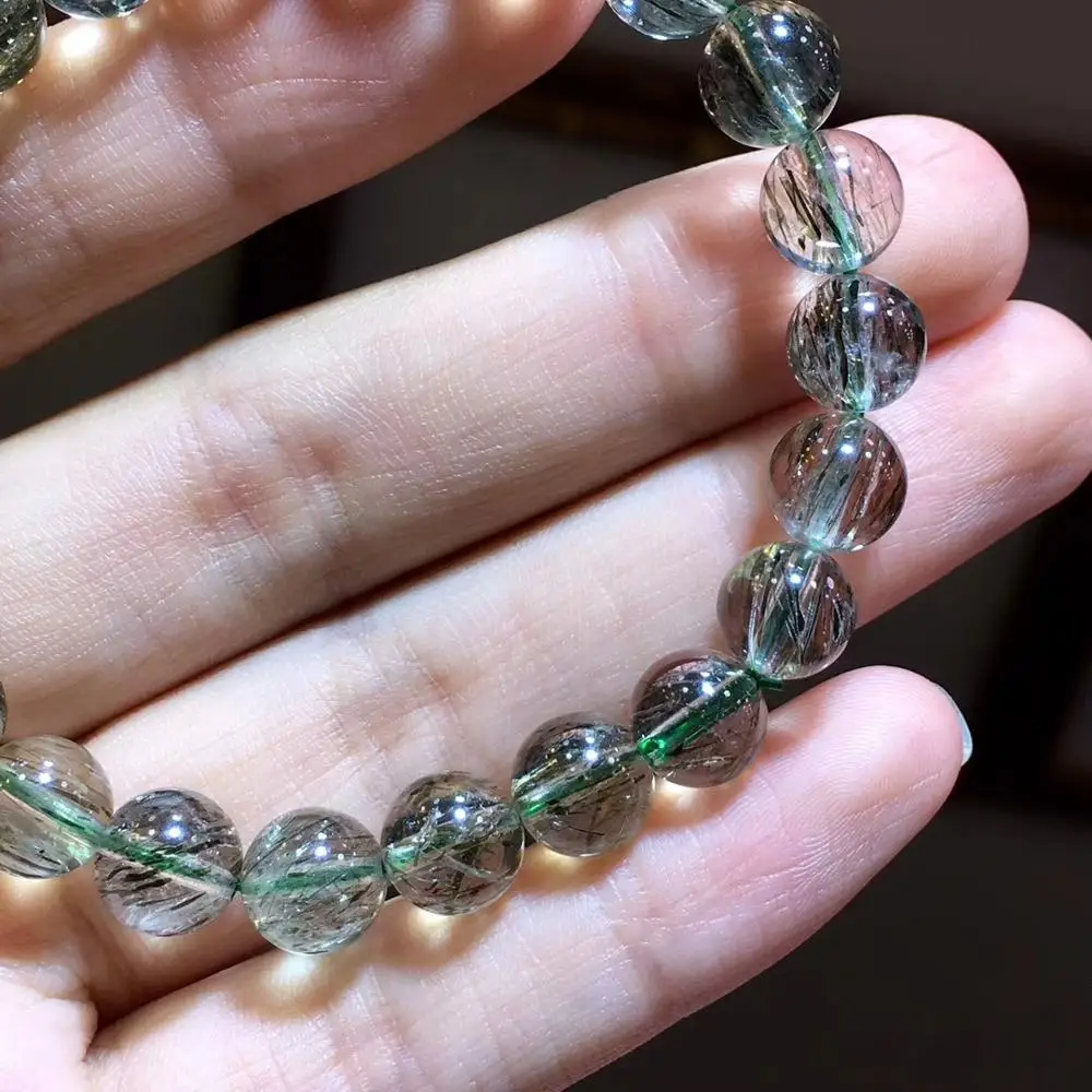 8 5 мм натуральный зеленый турмилат кварц рутилат волосы круглые бусины браслет