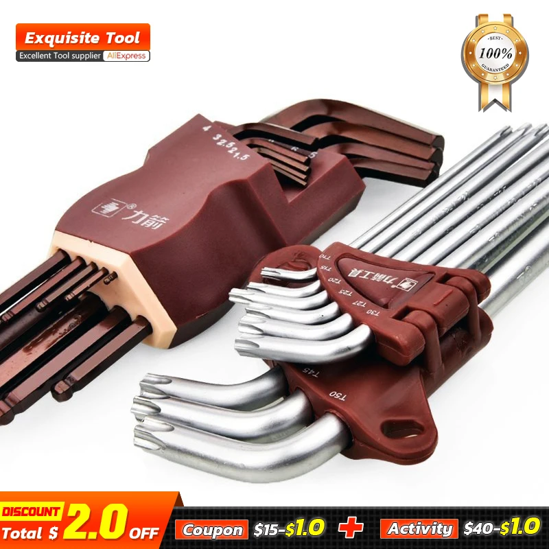 

LIJIAN S2 9PCS L Type Double End Allen Hex Key Metric British Hexagon Wrench Set Ball Head Alex Spanner Hexagonal Hand Tool