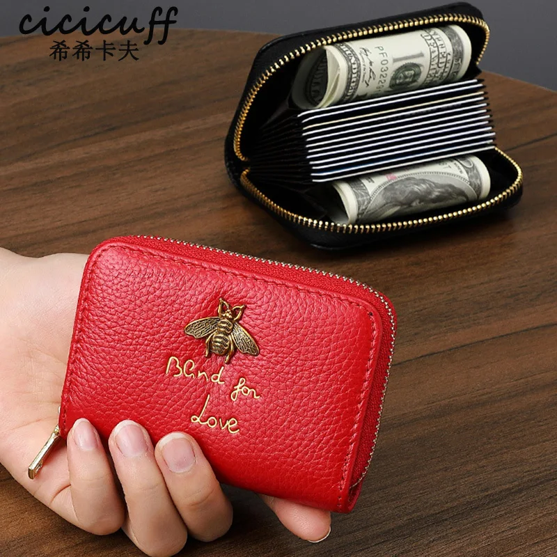 

Credit Card Holder Wallet Designer Brand Bee Zipper Women ID Bank Card Case Lady PU Leather 12 Bits Business Card Bag Tarjetero