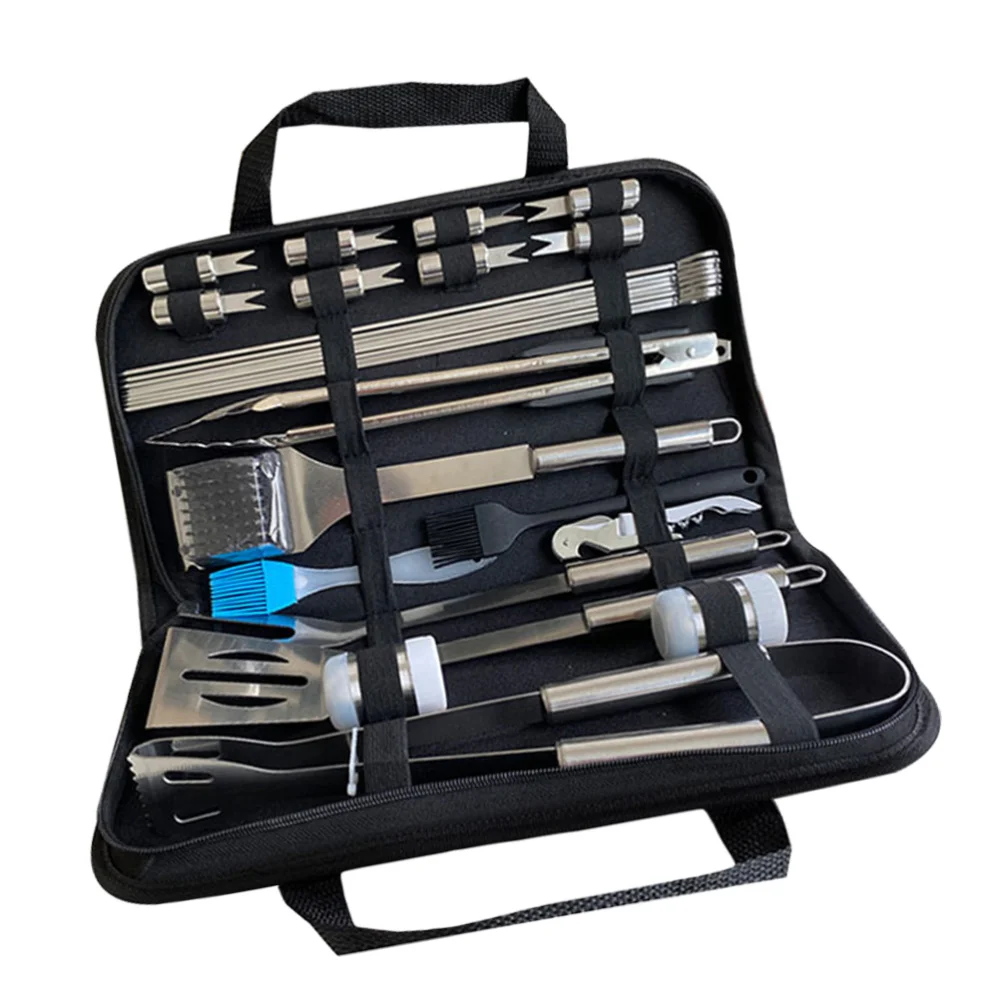 

1 Set of 28pcs Barbecue Tools Stainless Steel Food Clamp Shovel with Bag