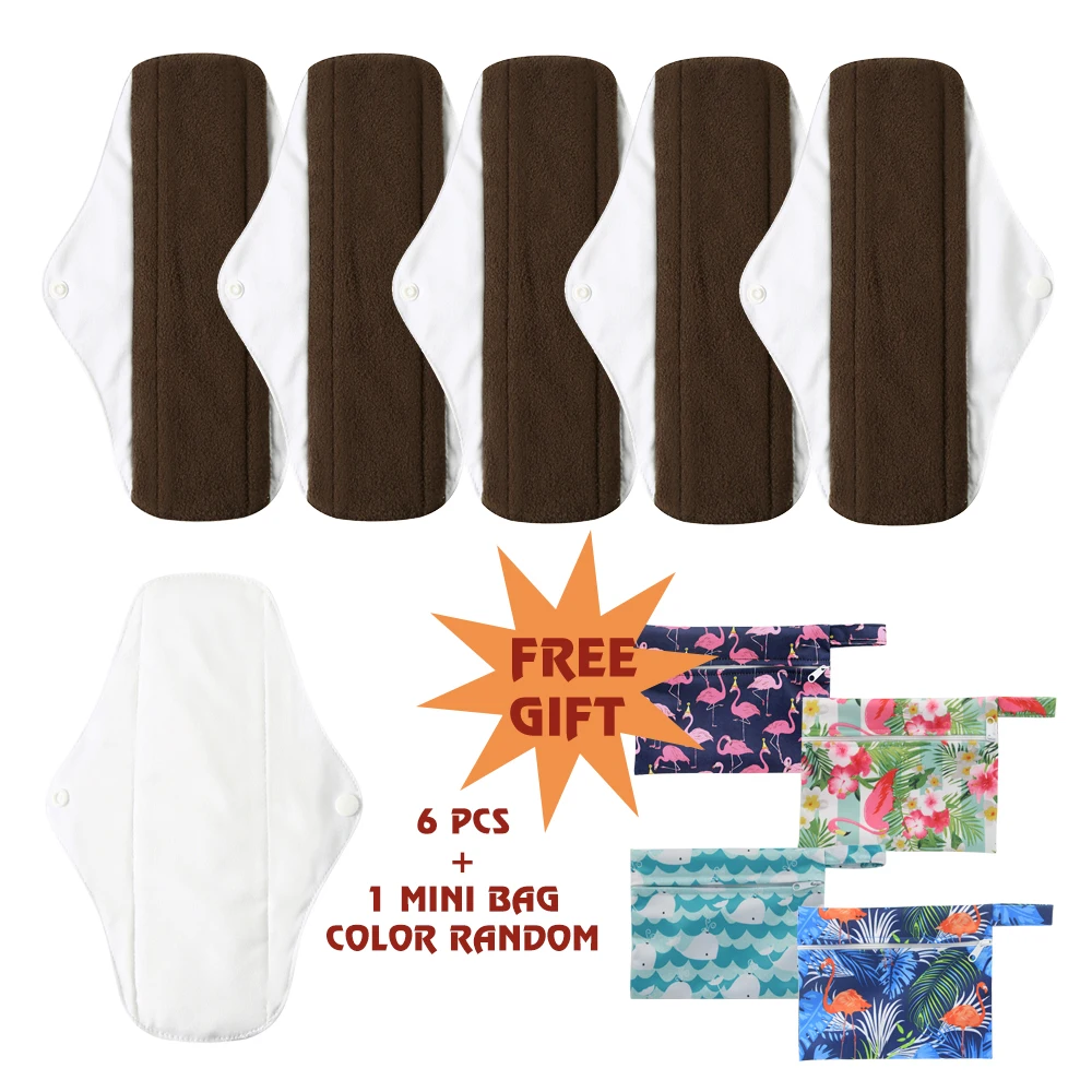 

6Pcs Reusable Menstrual Pads Charcoal Sanitary Cloth Pad Cotton Washable Mama Panty Liner Pads Health Femine Pads