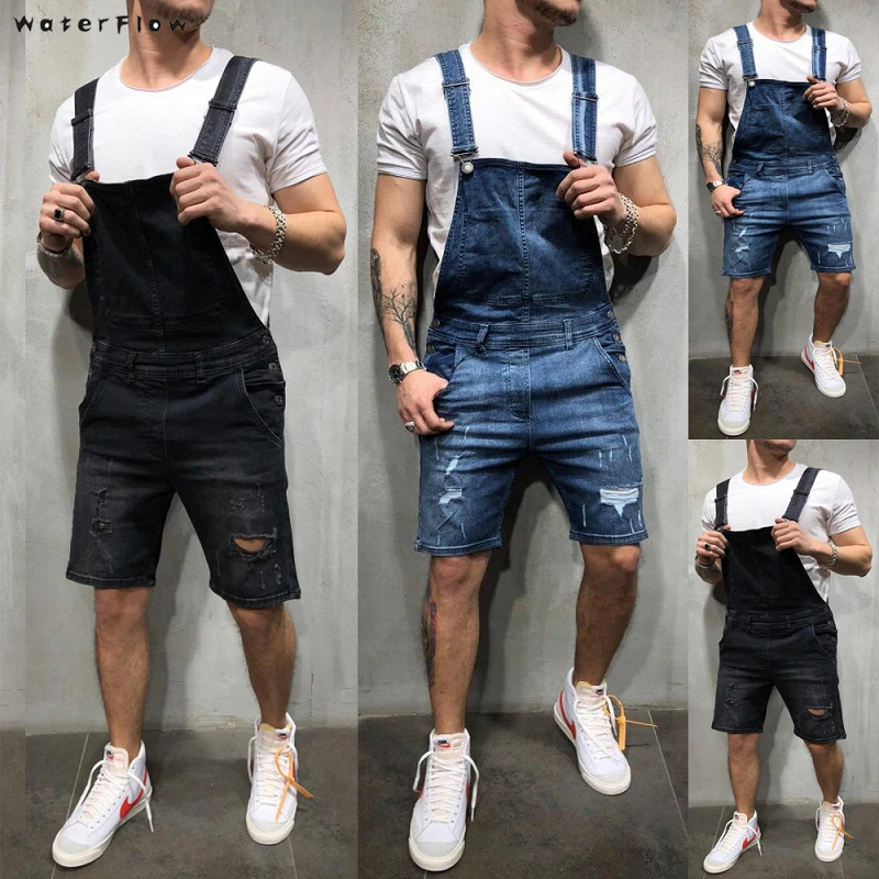 2019 новый летний комбинезон для мужчин брюки на подтяжках рваная уличная одежда