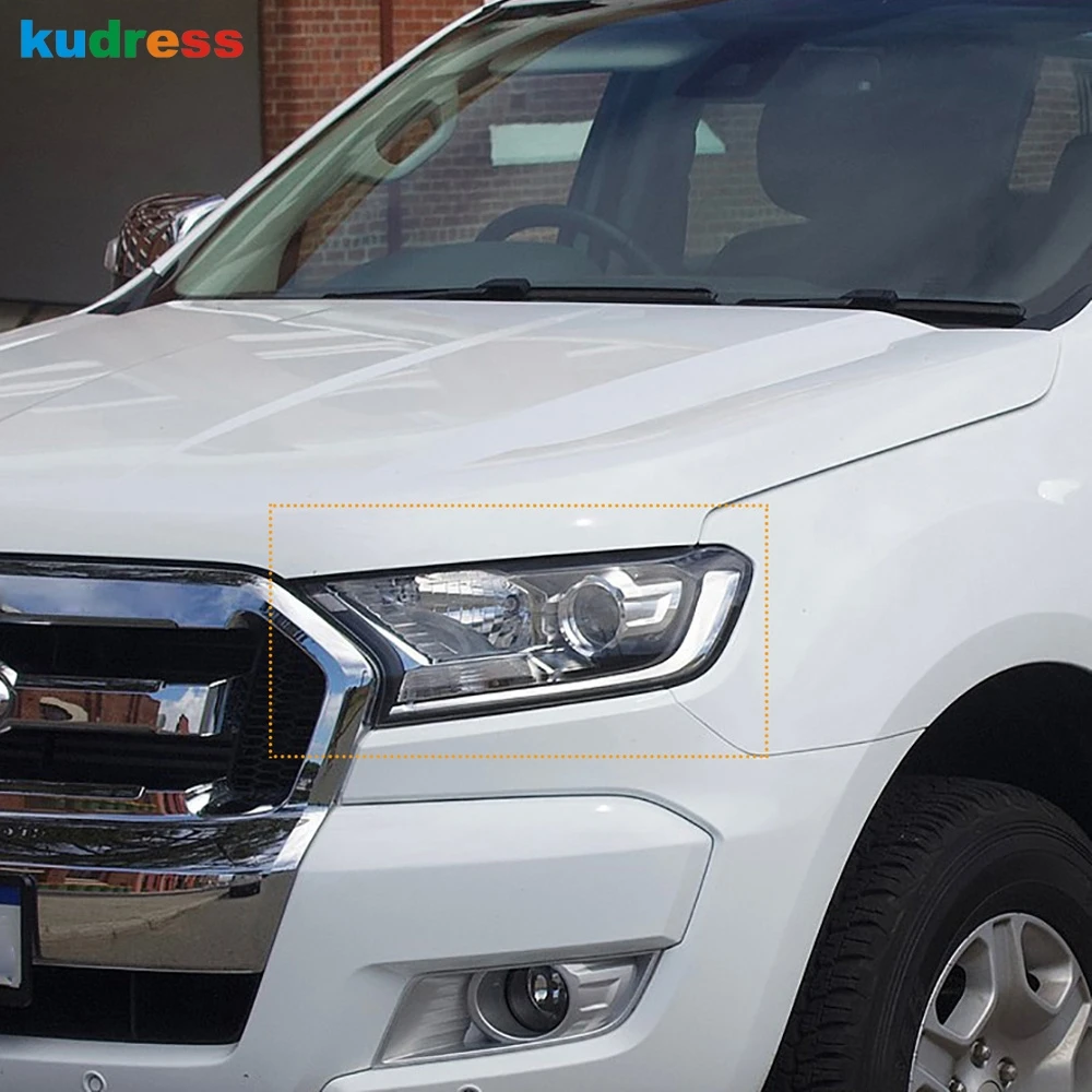 

For Ford Ranger 2015 2016 ABS Chrome Front Head Light Lamp Cover Trim Headlight Hoods Bezel Trims Accessories Car Styling 2pcs