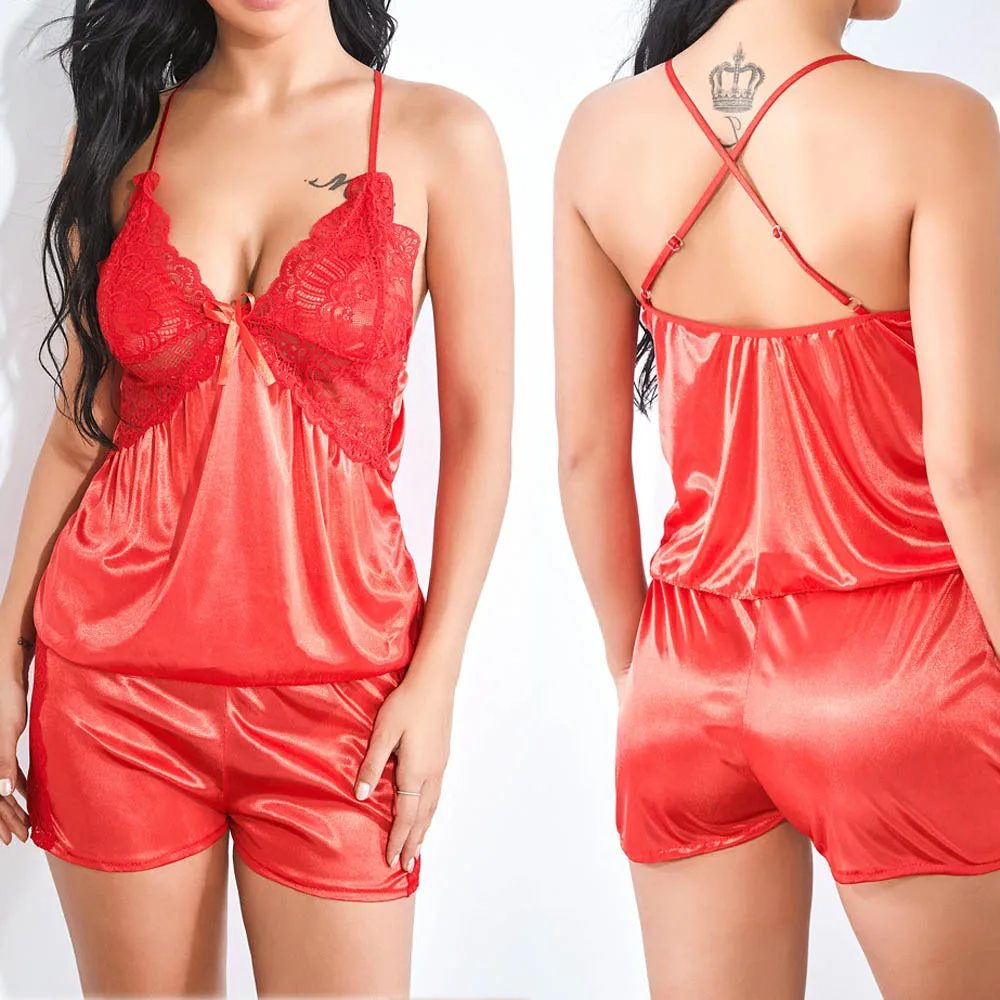 Сексуальная кружевная шелковая пижама нижнее белье пижамные комплекты Женская