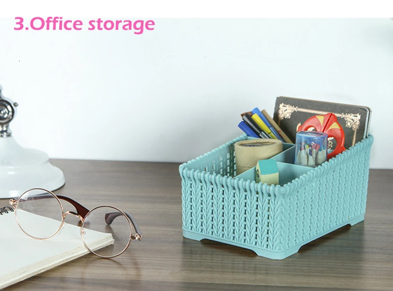 Rattan Cosmetic Storage Box Plastic Makeup Organizer Home Office Desk Storage Brush Holder Case Sundries Basket Object Container
