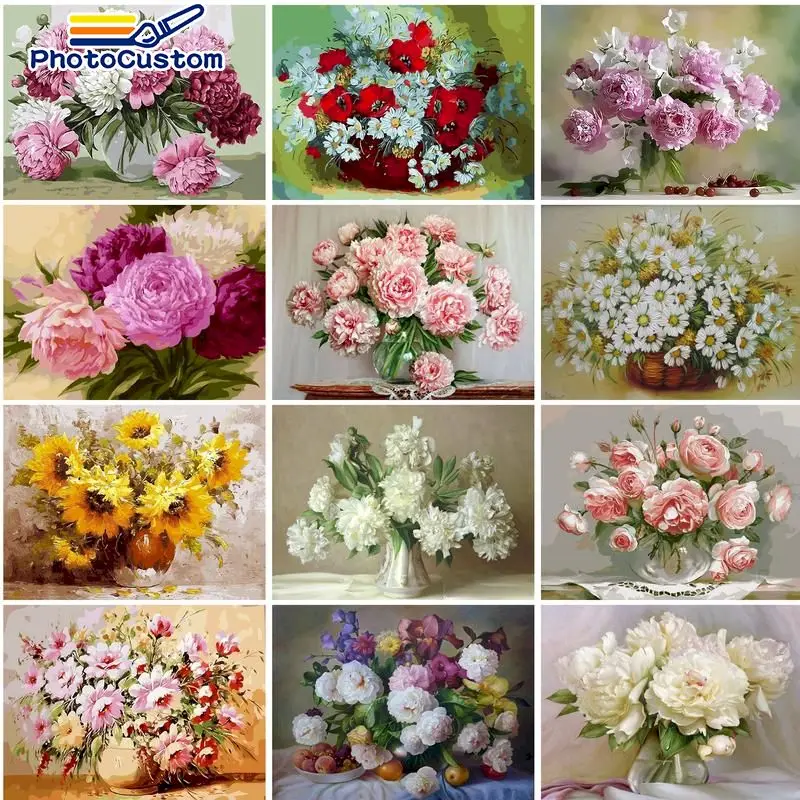 

PhotoCustom Flowers painting By Numbers 60x75cm For Adult Handpainted Wall decor on canvas Home decor gift