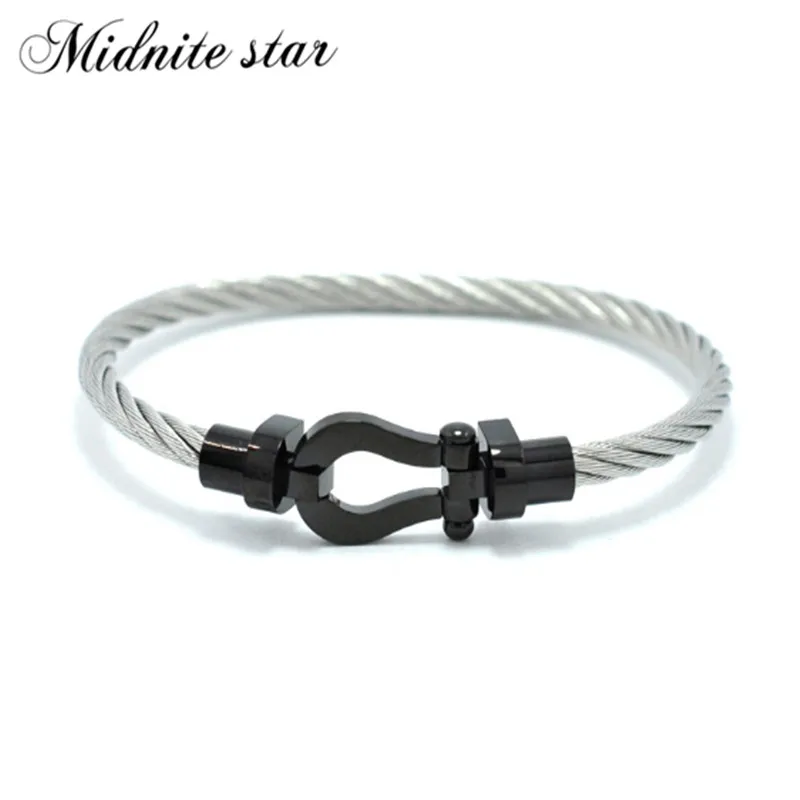 Silver Black Men Нержавеющая сталь U браслет с магнитной застежкой кабель провод браслет дизайнер два размера несколько цветов ювелирный бренд - Окраска металла: Silver Black Men