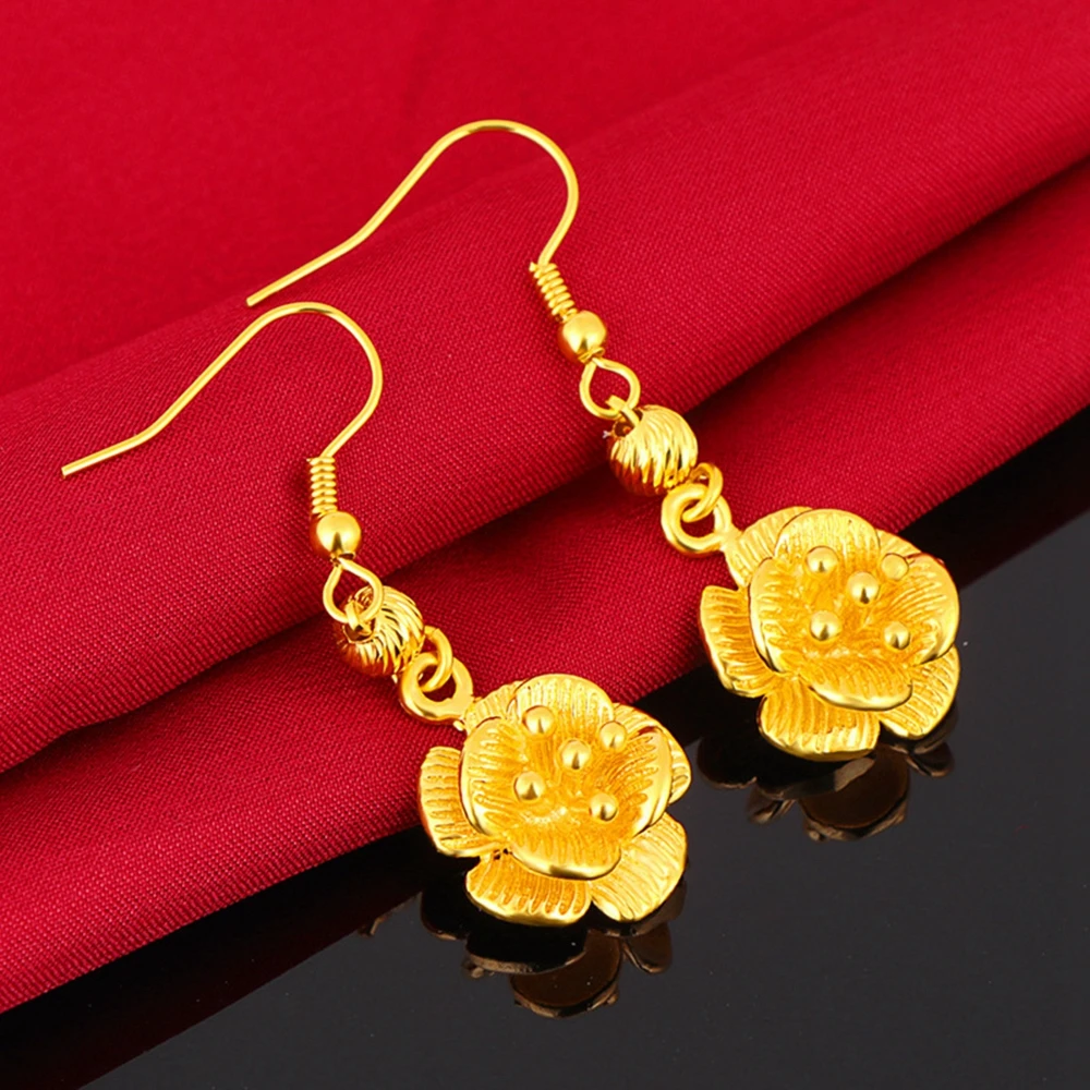 

Charm Flower Design Dangle Earrings Yellow Gold Filled Women Jewelry Gift
