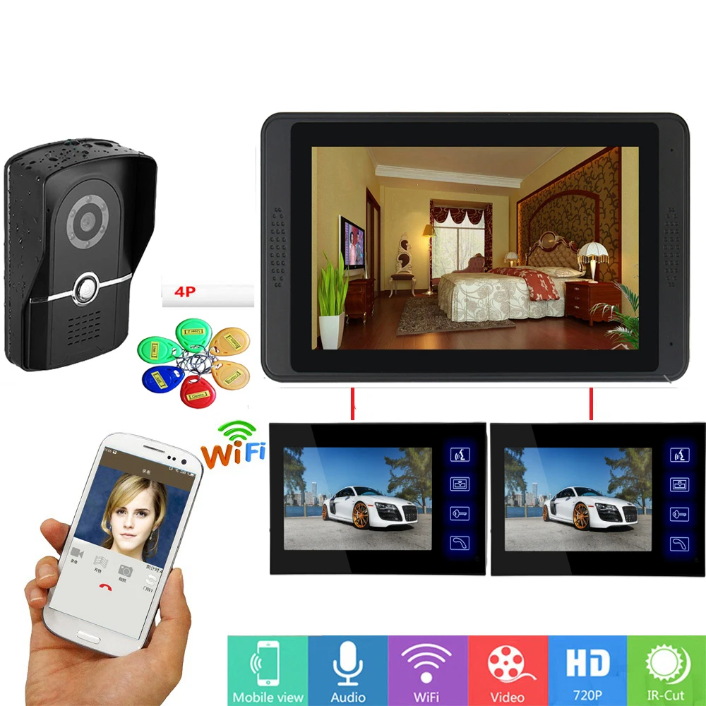 RFID Контроль доступа ИК камера видеодомофон 7 дюймов ЖК wifi беспроводной видео