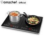 Двухиндукционная плита Amzchef, стандартная электрическая двойная плита, 10 уровней температуры, 10 уровней мощности, 2800 Вт, 3 часа, таймер, Блокировка безопасности