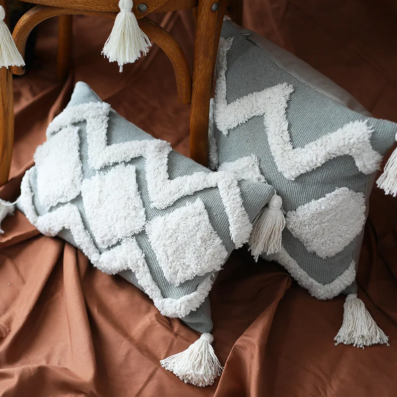 45x45 см cojines decorativos para sofa Morocco Геометрическая черно-белая ворсистая наволочка с кисточкой Рождественский чехол для подушки