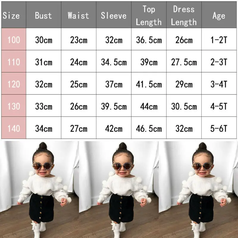 Autumn Winter Clothes Toddler Baby Girls Clothes Hairball Knit Tops+Button Mini Skirt Warm Outfits Sets Clothes 1-6Y